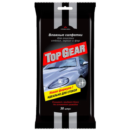 Салфетки влажные top gear 30 шт для очистики стекол и зеркал