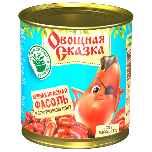 Фасоль овощная сказка 310 г красная в с/соку ж/б Эркон продукт