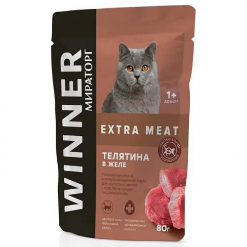 Корм для кошек Winner 80 г для кошек с чувствительным пищеварением телятина в желе