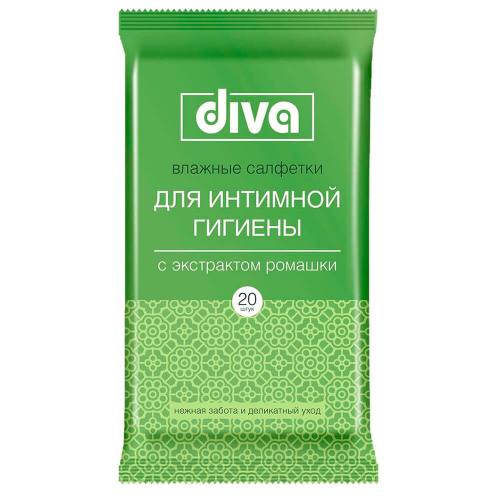 Салфетки влажные Diva 20 шт для интимной гигиены с экстрактом ромашки
