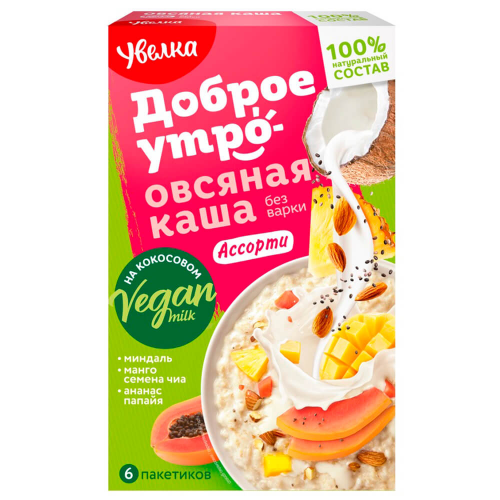 Каша увелка 6*40 г овсяная на кокосовом молоке миндаль манго ананас Увелка