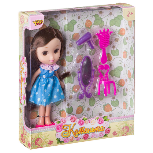 Кукла яко катенька 16.5 см с набором красотка 15*5*19 см в/к д87579 Yako Toys