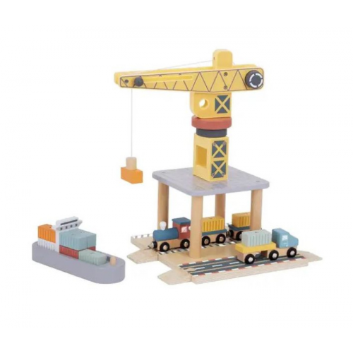 Деревянная игрушка Tooky Toy Игровой набор Портовый кран