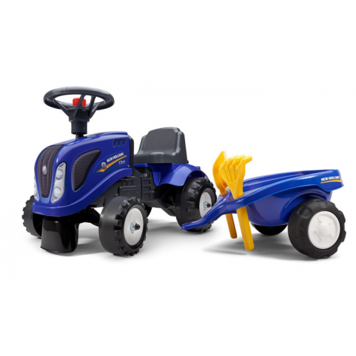 Каталка Falk Трактор New Holland с прицепом, граблями и лопатой