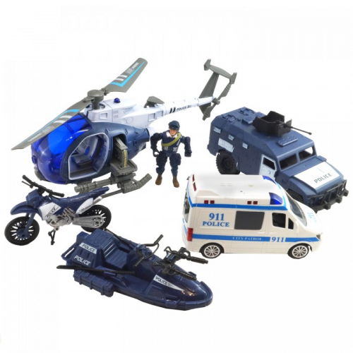 HK Industries Игровой набор Полицейские, машина, грузовик, вертолет, лодка с функцией Try Me