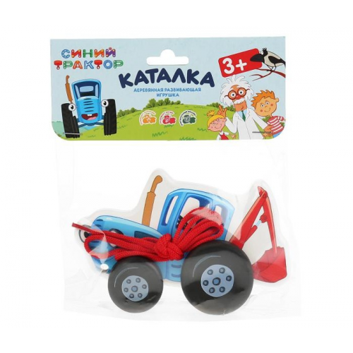 Деревянная игрушка Буратино Каталка Синий трактор