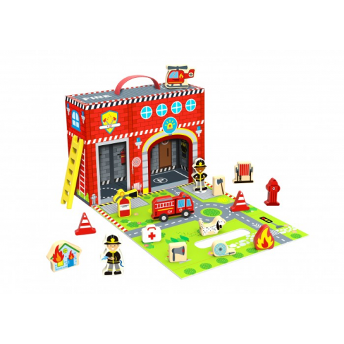 Деревянная игрушка Tooky Toy Чемоданчик Пожарная станция