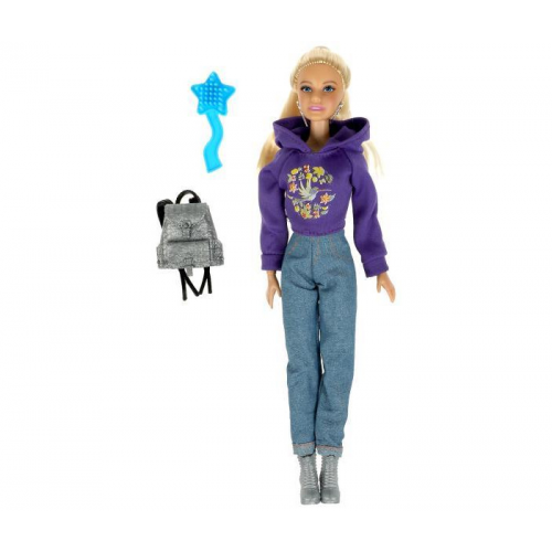Карапуз Кукла София одета в фиолетовую кофту и джинсы 29 см