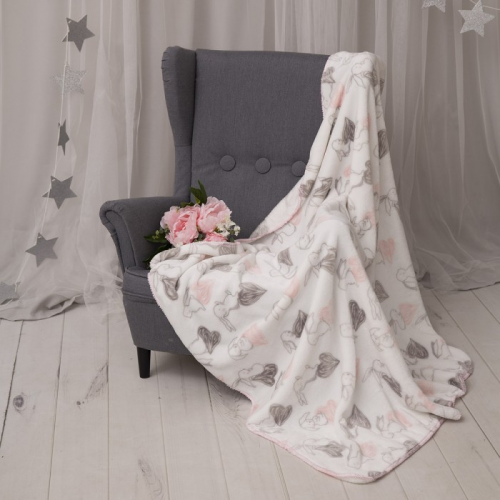 Плед Baby Nice (ОТК) покрывало Micro Flannel Зайчики и сердечки 150х200 см