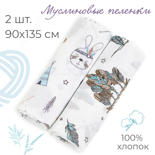 Пеленка Inlovery муслиновая детская 130х90 см 2 шт