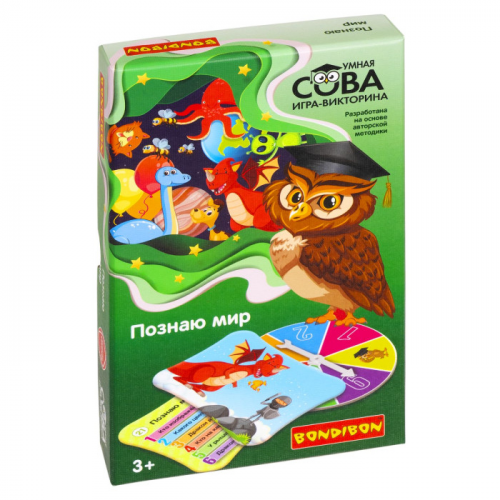 Bondibon Развивающая настольная игра-викторина Умная сова Познаю мир