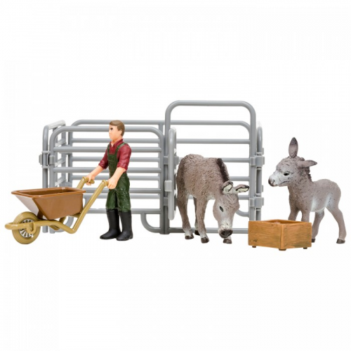 Masai Mara Игрушки фигурки На ферме (фермер, 2 ослика, ограждение-загон, инвентарь)