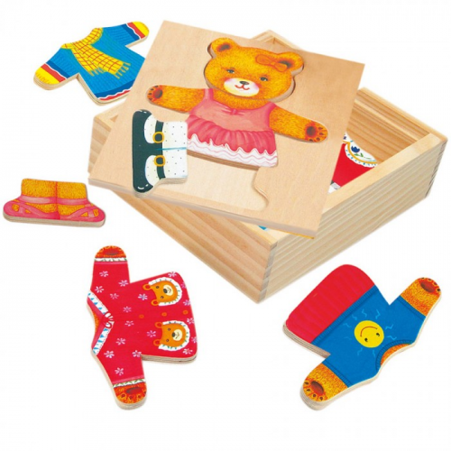 Деревянная игрушка Bino Пазл Гардероб медведицы