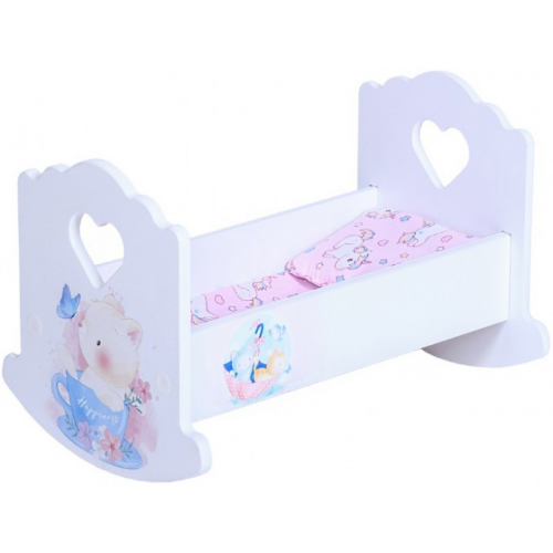 Кроватка для куклы PeMa Kids люлька Котёнок с постельным бельём 30 см