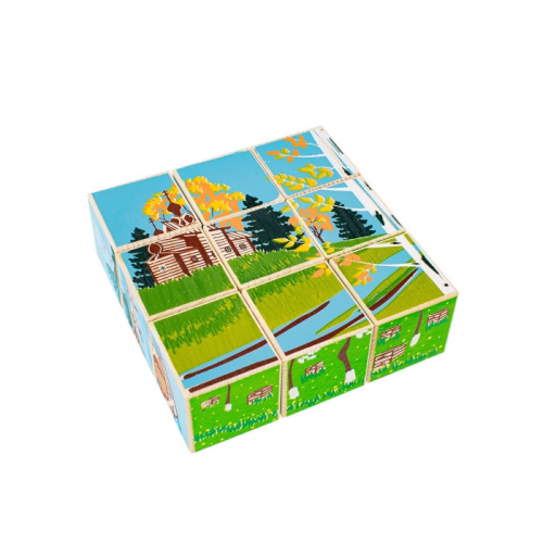 Деревянная игрушка Томик Кубики Русская деревня 9 шт