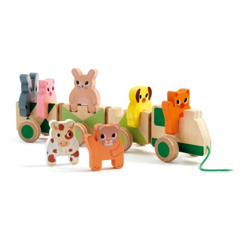 Деревянная игрушка Djeco Пирамидка-паровозик Домашние животные