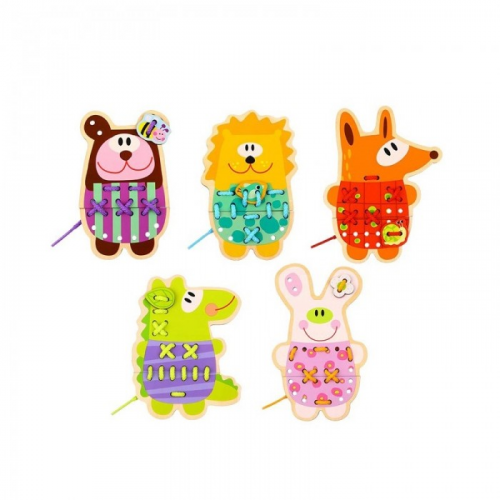 Деревянная игрушка Tooky Toy Развивающий набор шнуровка Животные
