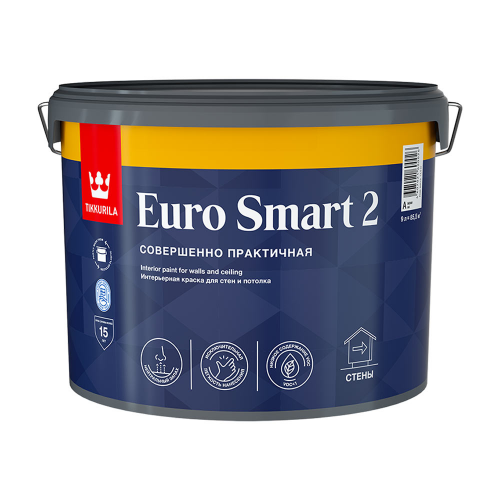 Краска водно-дисперсионная интерьерная Tikkurila Euro Smart 2 белая основа А 9 л