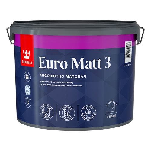 Краска водно-дисперсионная интерьерная Tikkurila EURO MATT 3 основа C 9 л