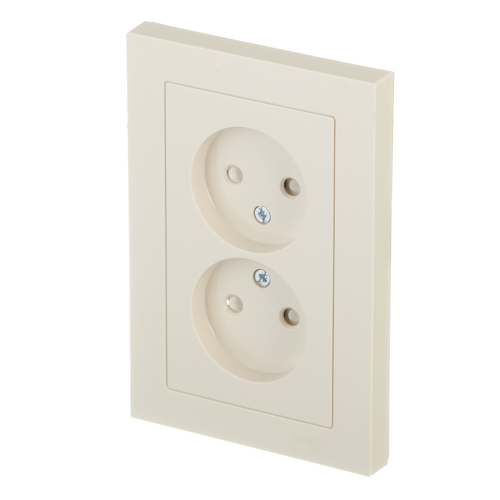 Розетка с рамкой Schneider Electric Atlas Design ATN000222 двойная скрытая установка бежевая без заземления со шторками