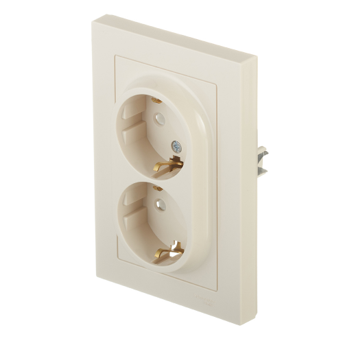 Розетка с рамкой Schneider Electric Atlas Design ATN000226 двойная скрытая установка бежевая с заземлением со шторками