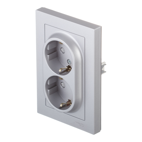 Розетка с рамкой Schneider Electric Atlas Design ATN000326 двойная скрытая установка алюминий с заземлением со шторками