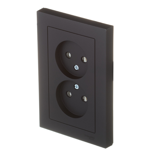 Розетка с рамкой Schneider Electric Atlas Design ATN001022 двойная скрытая установка карбон без заземления со шторками