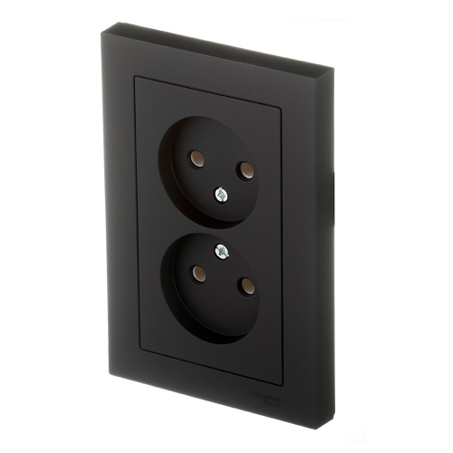 Розетка с рамкой Schneider Electric Atlas Design ATN001020 двойная скрытая установка карбон без заземления