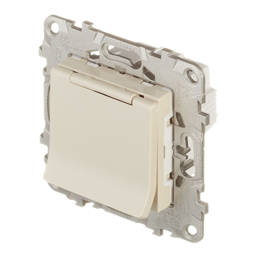 Розетка Schneider Electric Unica NEW NU503744TA скрытая установка бежевая с заземлением со шторками с крышкой