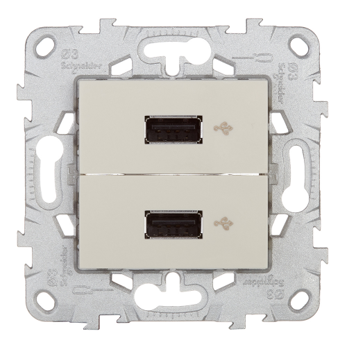 Розетка USB Schneider Electric Unica NEW NU542744 скрытая установка бежевая два информационных модуля