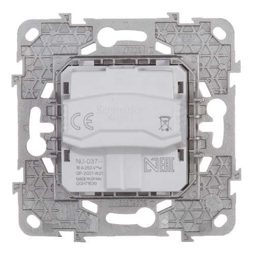 Розетка Schneider Electric Unica NEW NU503730 скрытая установка алюминий с заземлением со шторками винтовой зажим