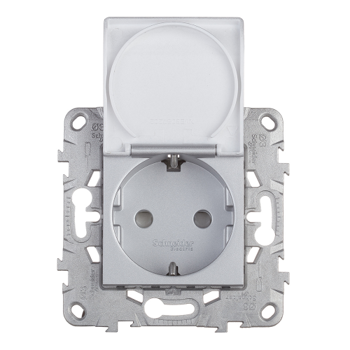Розетка Schneider Electric Unica NEW NU503730TA скрытая установка алюминий с заземлением со шторками с крышкой