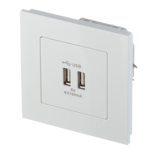 Розетка USB с рамкой GUNSAN Eqona 16401100-100353 скрытая установка белая IP20 два модуля USB