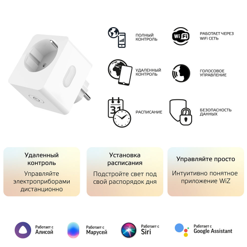 Умная Wi-Fi розетка Gauss Smart Home (5510122) с заземлением управление голосом/смартфоном