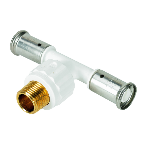 Тройник Henco (14PKW-320532) 32(пресс) х 3/4 НР(ш) х 32(пресс) белый PVDF