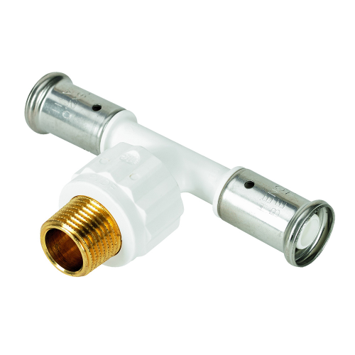 Тройник Henco (14PKW-200520) 20(пресс) х 3/4 НР(ш) х 20(пресс) белый PVDF