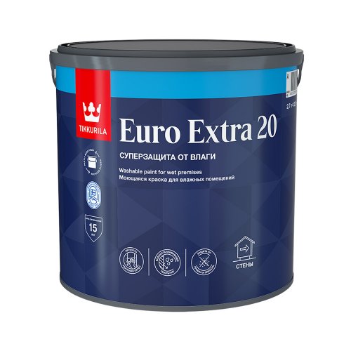 Краска акриловая Tikkurila Euro Extra 20 моющаяся белая основа А 2,7 л