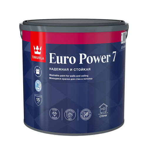 Краска латексная Tikkurila Euro Power 7 моющаяся белая основа А 2,7 л