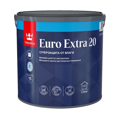 Краска водно-дисперсионная Tikkurila Euro Extra 20 моющаяся прозрачная основа C 2,7 л
