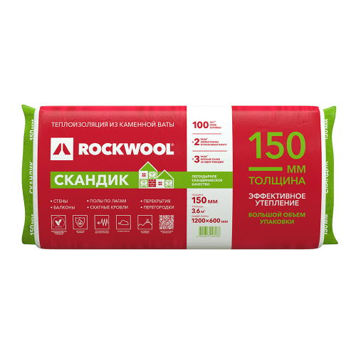 Утеплитель Rockwool Лайт Баттс Скандик 150х600х1200 мм 3,6 кв.м