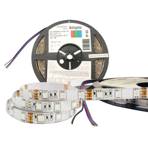 Лента светодиодная SMD 5050 Navigator RGB свет 14,4 Вт 12 В IP65 5 м