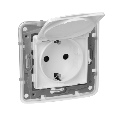 Розетка Legrand Etika 672232 скрытая установка белый с заземлением со шторками с крышкой