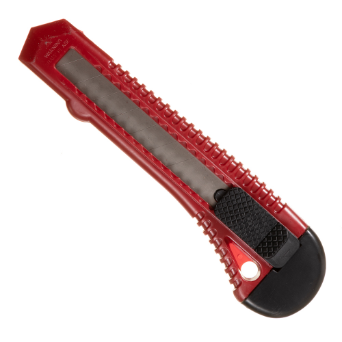 Нож строительный 18 мм с ломающимся лезвием пластиковый корпус красный