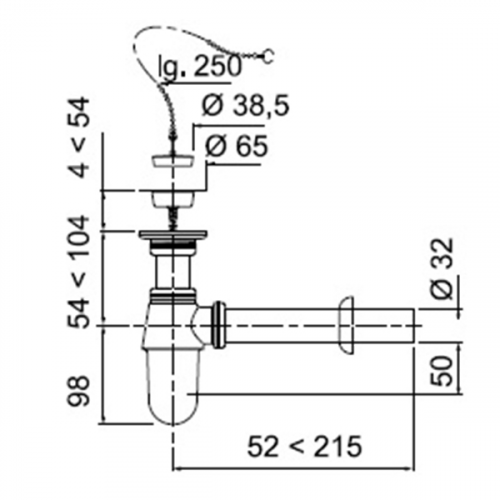 Сифон для раковины WIRQUIN 30719166 1 1/4"x32 мм с выпуском D 63 мм и пробкой отвод с розеткой лат