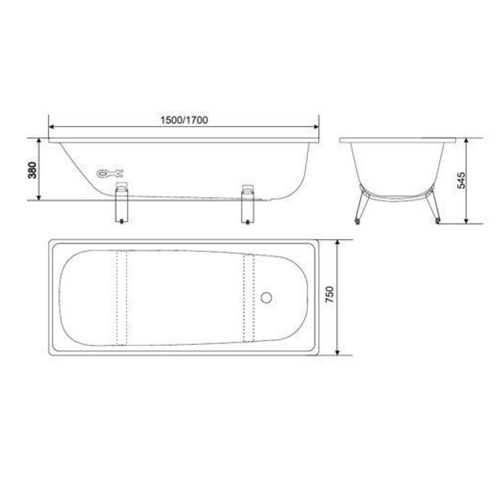 Ванна стальная WHITE WAVE Classic 170х75х38 см с ножками