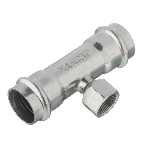 Тройник VALTEC (VTi.932.I.280428) 28 мм х 1/2 ВР(г) х 28 мм нержавеющая сталь