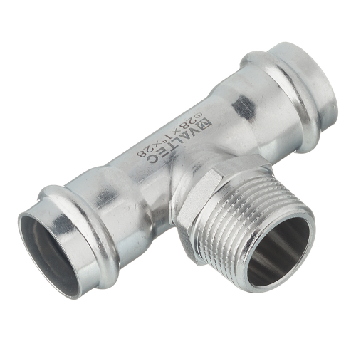 Тройник VALTEC (VTi.933.I.280528) 28 мм х 3/4 НР(ш) х 28 мм нержавеющая сталь