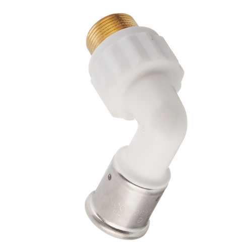 Угол Henco (5PKW-2605) 26(пресс) х 3/4 НР(ш) PVDF белый