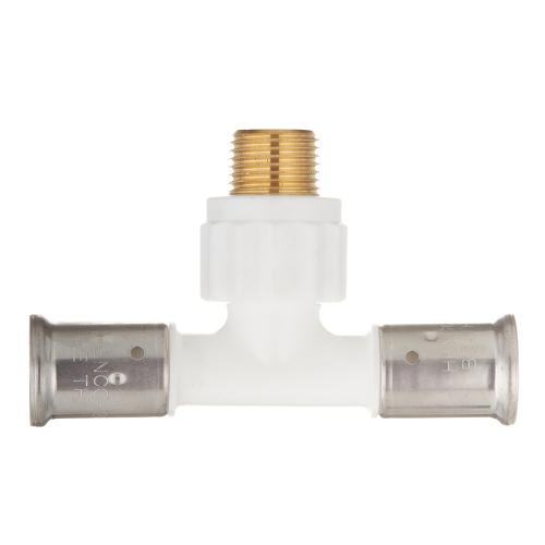 Тройник Henco (14PKW-200420) 20(пресс) х 1/2 НР(ш) х 20(пресс) PVDF белый