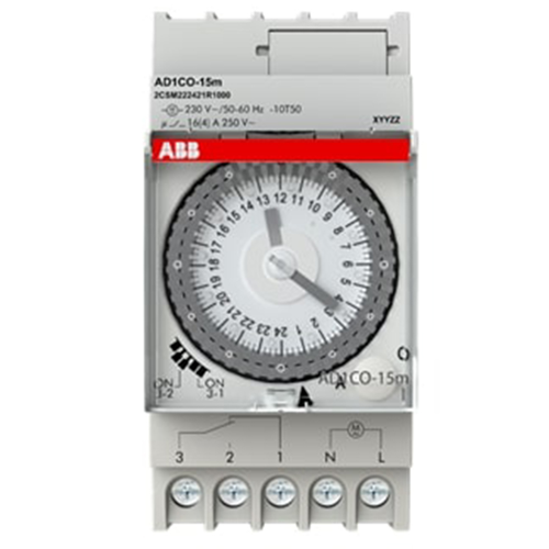 Реле времени модульное ABB AD1CO-15m (2CSM222421R1000) 220 В 16 А 1НО+1НЗ суточное